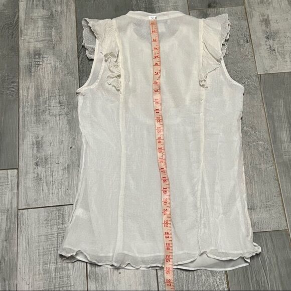 VTG Banana Republic Ivory Swiss Dot 100% Silk Chiffon Flutter Sleeveless Top S - Picture 10 of 12